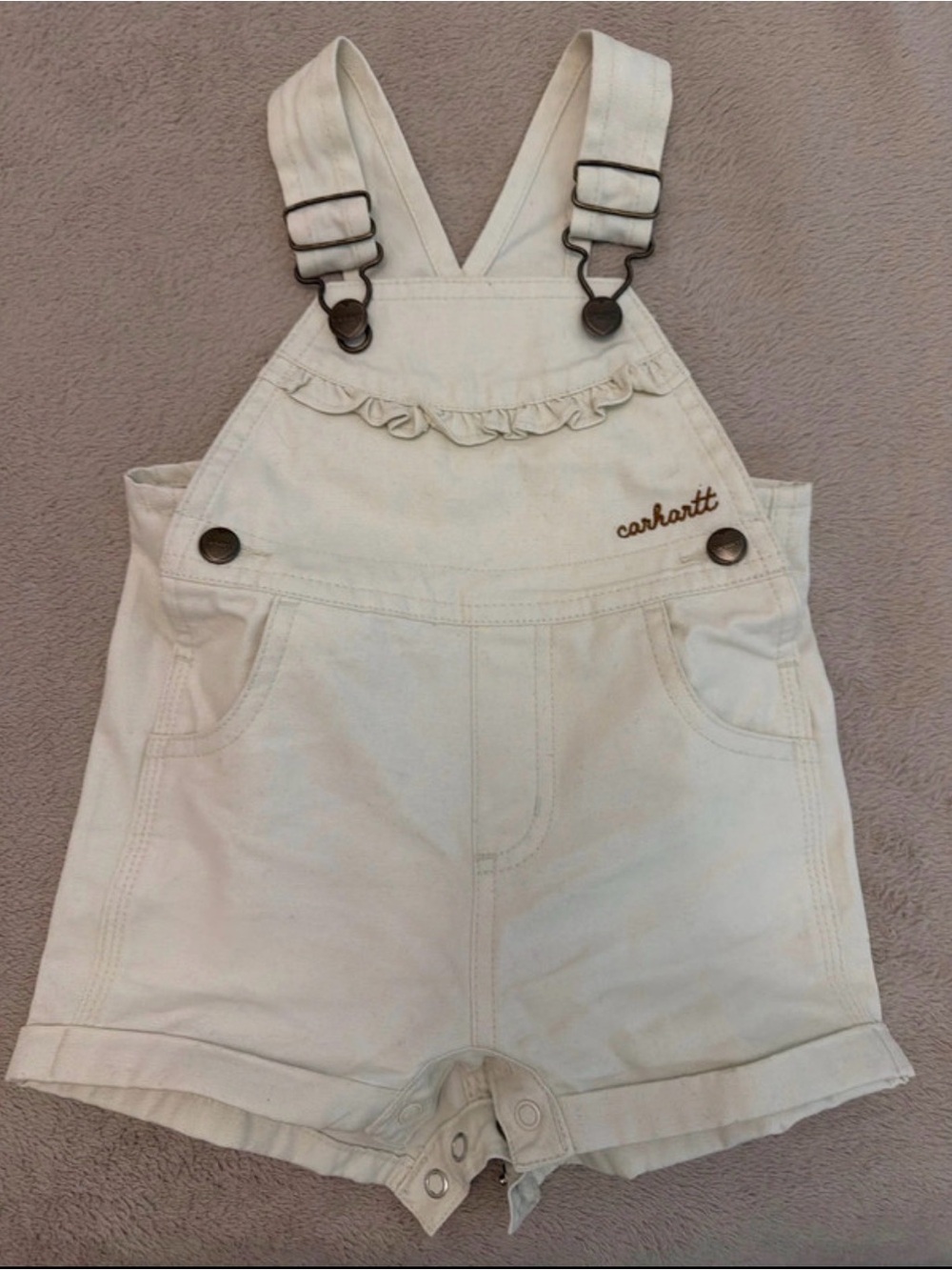 Carhartt Cream Ruffle Front Shortall Overalls